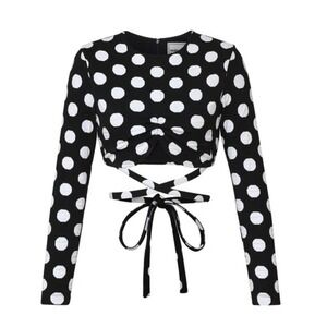Autumn Adeigbo‎ Bianca Cropped Underwire Polka Dot Wrap Long Sleeve Top Sz 8